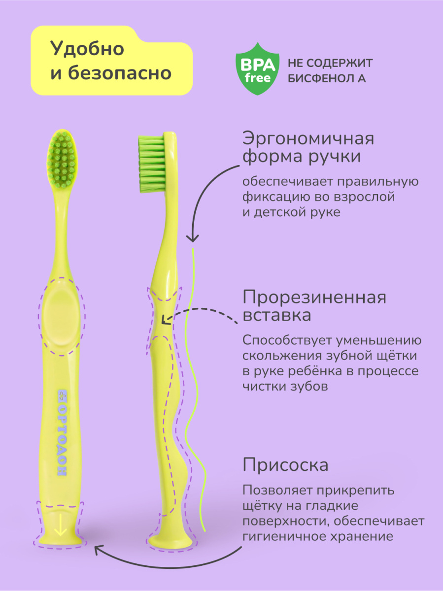 Зубная щётка для детей ОРТОДОН® Smile professional 1-8 лет, мягкая, жёлтая