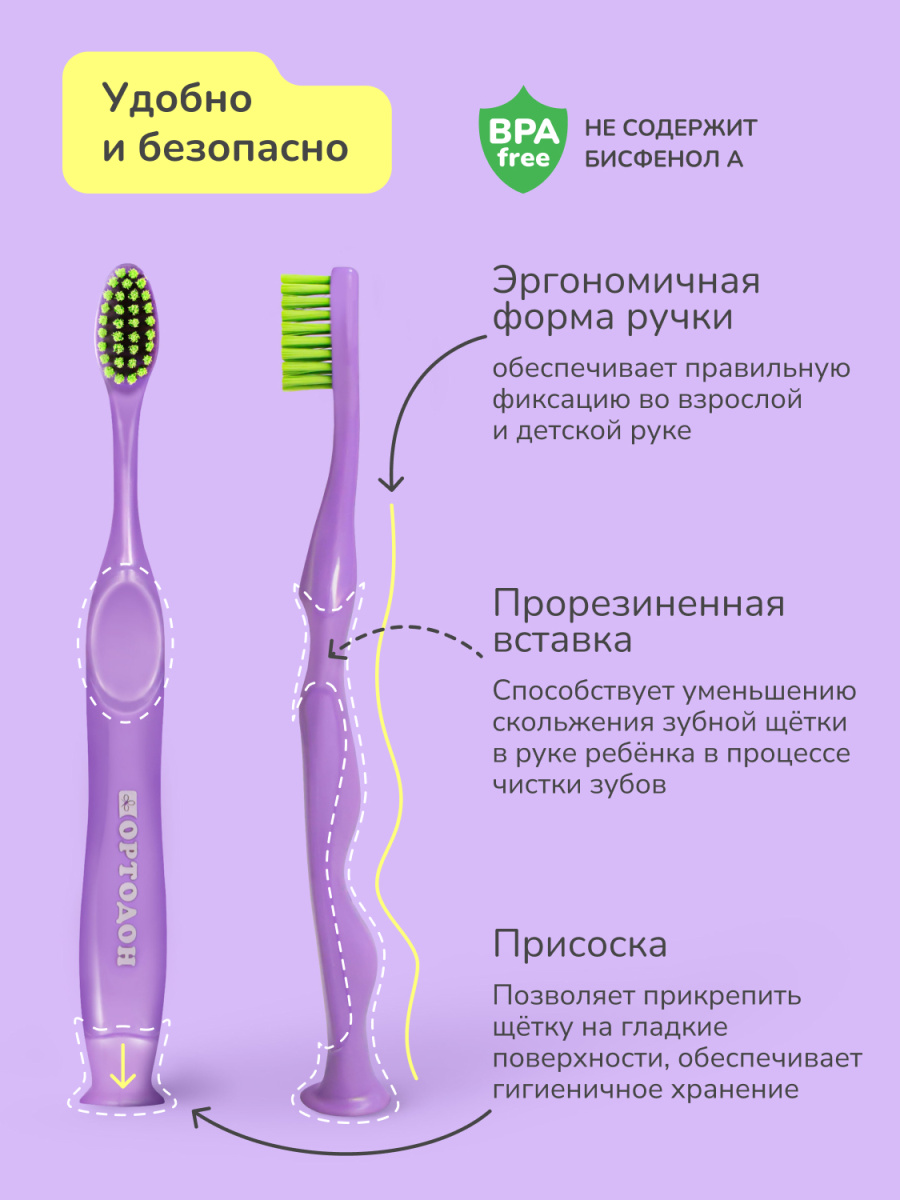 Зубная щётка для детей ОРТОДОН® Smile professional 1-8 лет, мягкая, фиолетовая